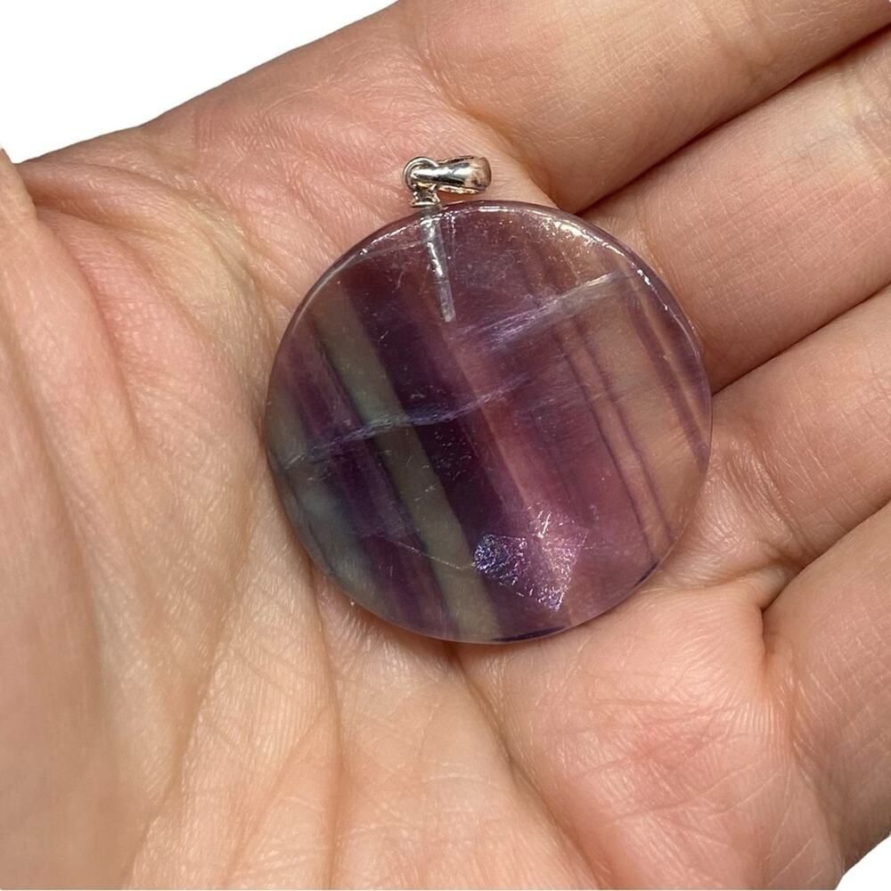 Fluorite Necklace Pendant Sterling Silver 925 Natural Stone Crystal Purple - Picture 5 of 6